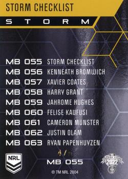 2022 NRL Elite - Mojo Black Diamond #MB 055 Melbourne Storm Checklist Back